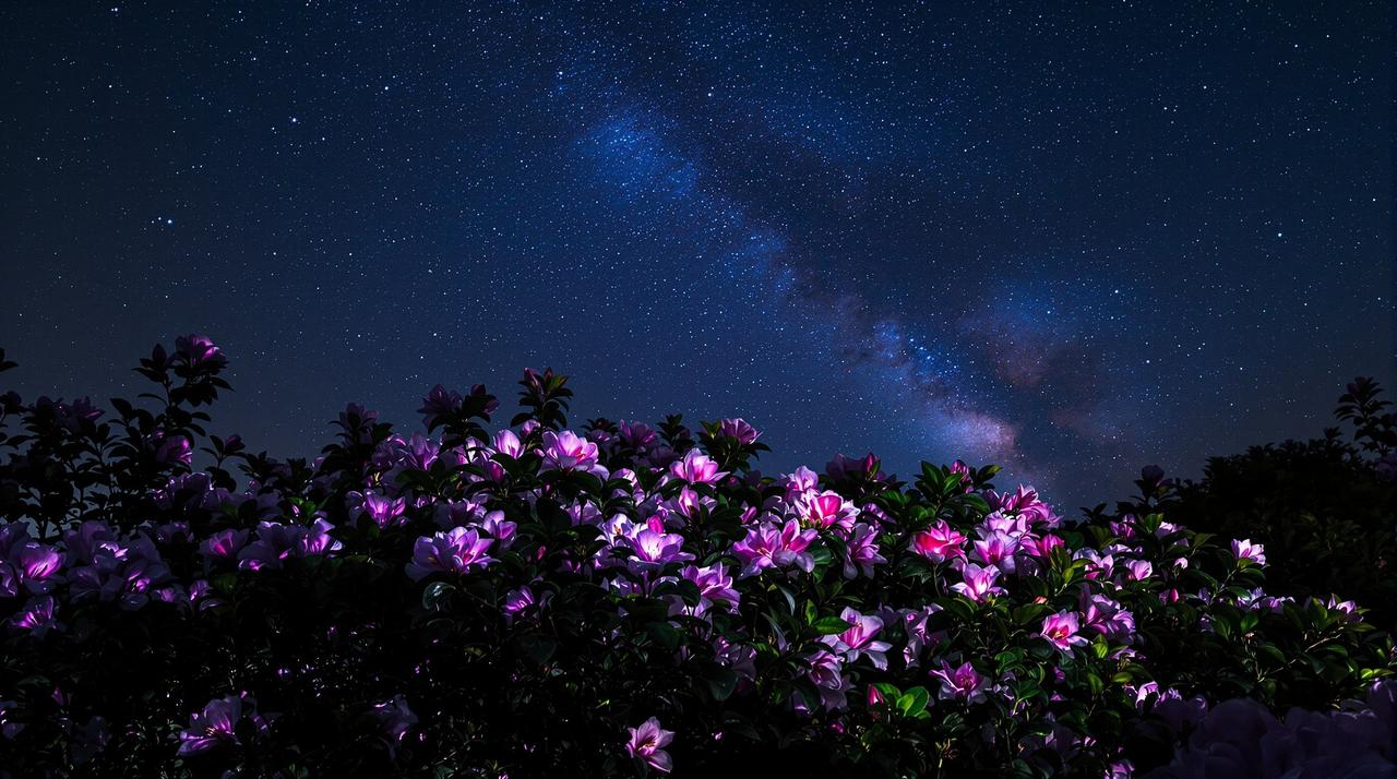 达达影院 - 杜鹃花夜间摄影：星空下的花语
